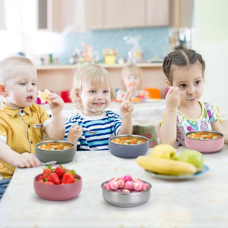 ShineMe 4 pack Toddler Bowls, 5 Inches Wide Stainless Steel Bowls for Kids with Removable Colorful Silicone Sleeve, Unbreakable Baby Bowls for Candy, Soup, Salad, Yogurt, Ice Cream, Snacks... - Image 5